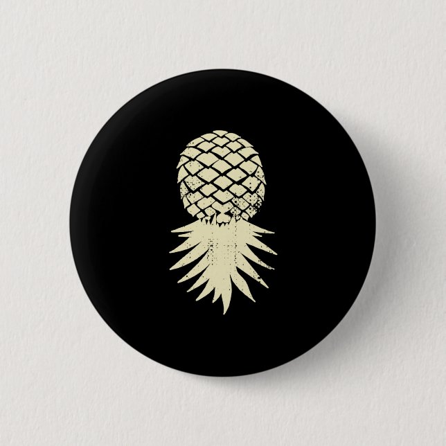 Mens upside down pineapple subtle vacation funny button (Front)