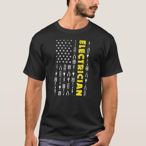Mens US Flag Electrical Tools and Electrician  T_Shirt