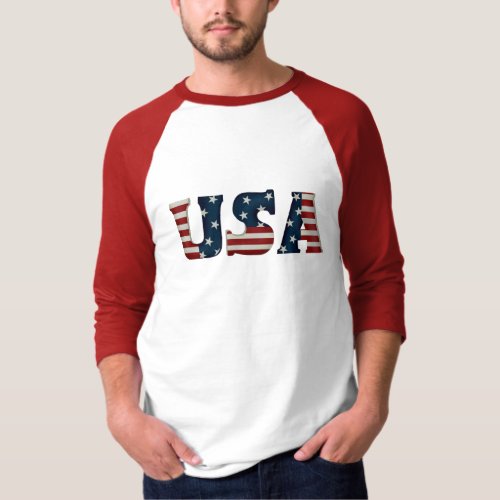 Mens USA 34 Sleeve Raglan T_Shirt