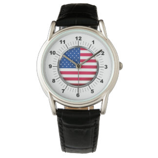 Men's USA Crown Protector Black Leather Strap Watch