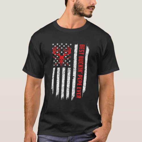 Mens USA Flag Best Buckin Pepe Ever Deer Hunting F T_Shirt