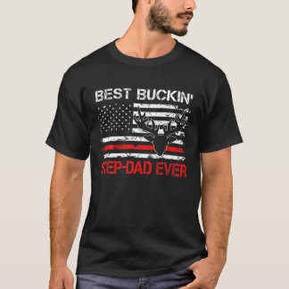 Mens USA Flag Best Buckin Step-Dad Ever Deer Hunti T-Shirt