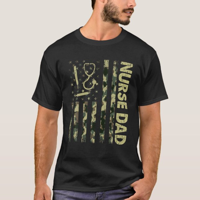 Mens USA Flag Camouflage Nurse Dad Patriotic Fathe T-Shirt (Front)