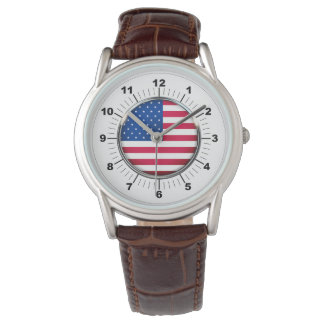 Men's USA Flag Classic Brown Leather Strap Watch