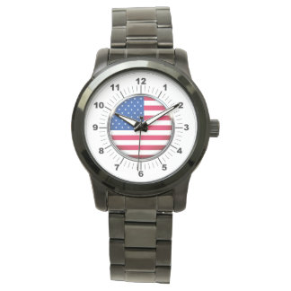 Men's USA Flag Oversized Black Bracelet Watch
