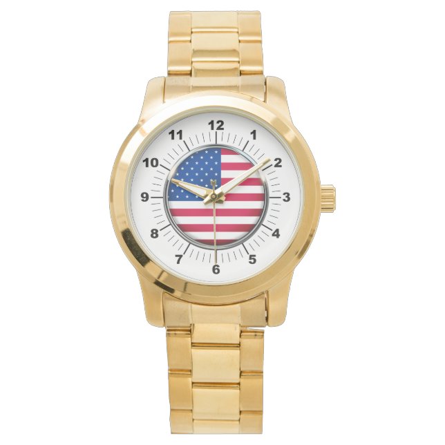 Men's USA Flag Oversized Gold Bracelet Watch (Front)