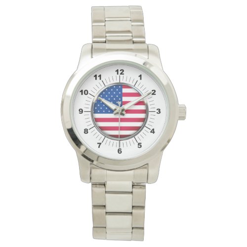 Mens USA Flag Oversized Silver Bracelet Watch