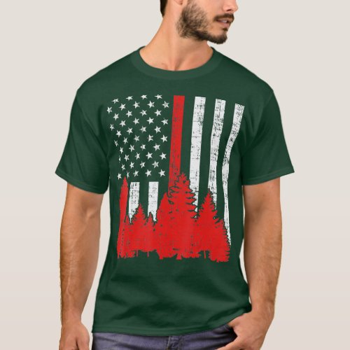 Mens USA Flag Thin Red Line Forest Fire Wildland T_Shirt