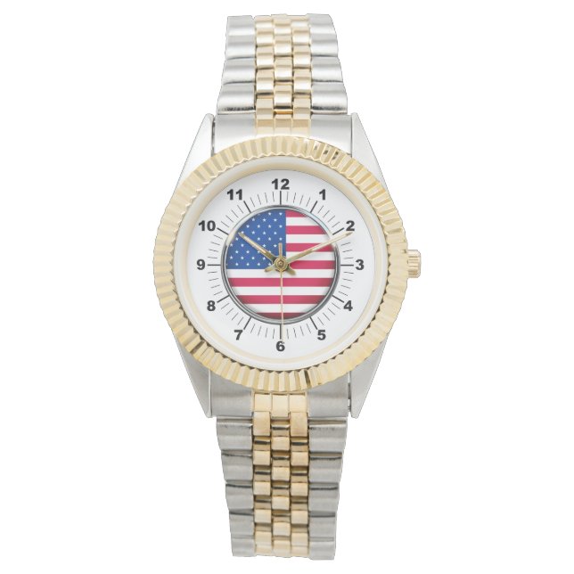 Men's USA Flag Two-Tone Bracelet Watch (Front)