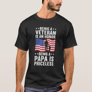 Mens Veteran Honor Papa Priceless Proud American V T-Shirt