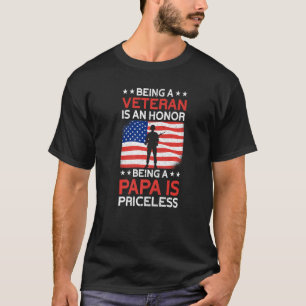 Mens Veteran Honor Papa Priceless Proud American V T-Shirt