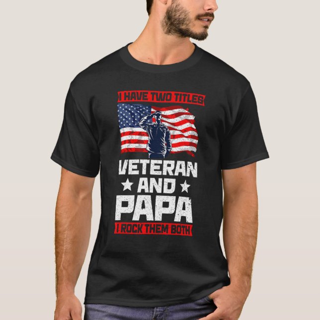 Mens Veteran Papa Usa Flag Grandpa Father's Day T-Shirt (Front)