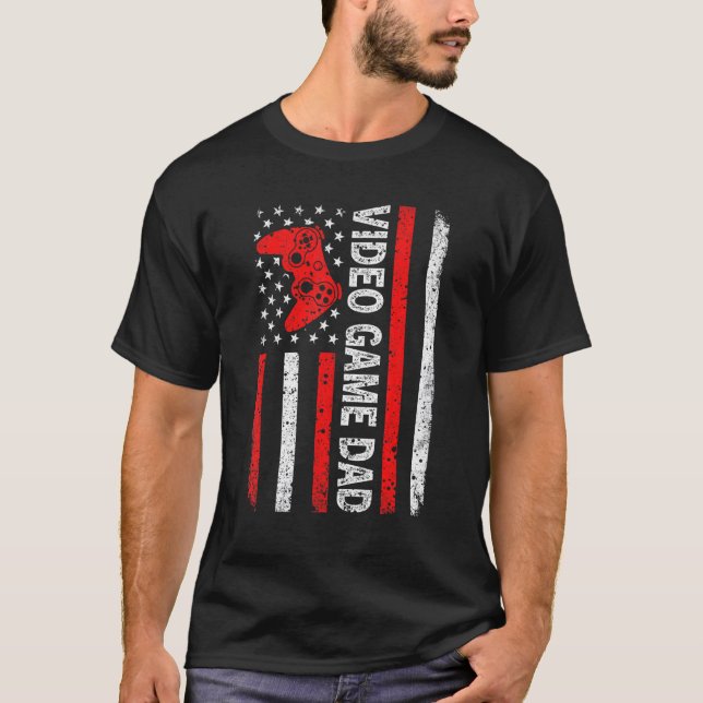 Mens Video Game Dad American Flag Dad Video Game F T-Shirt (Front)