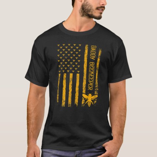 Mens Vintage American Flag Daddy Beekeeper Fathers T_Shirt