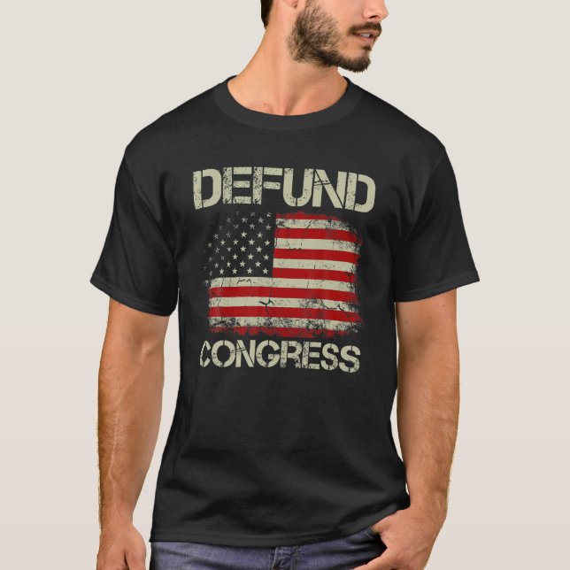 Mens Vintage American Flag Defund Congress T-Shirt (Front)