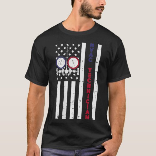 Mens Vintage American Flag HVAC Technician US HVAC T_Shirt