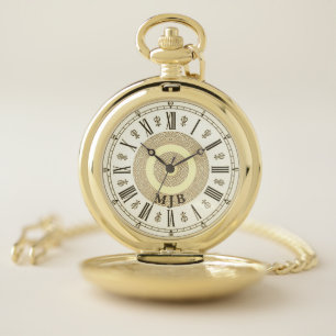 Men's Vintage Antique Style Monogram Roman Numeral Pocket Watch