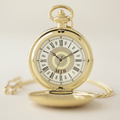 Mens Vintage Antique Style Monogram Roman Numeral Pocket Watch