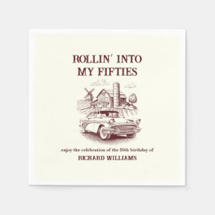 Men's Vintage Barn Car Rollin' into 50th Birthday Napkins