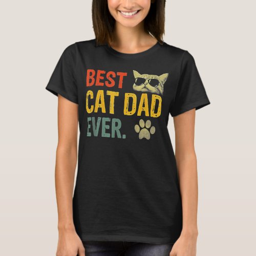 Mens Vintage Best Cat Dad Ever Cat Daddy Gift T_Shirt