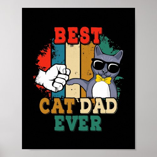 Mens Vintage Best Cat Dad Ever Retro Fathers Day Poster