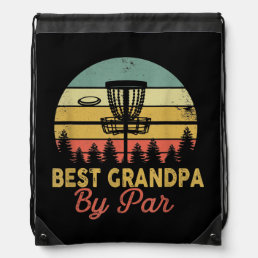 Mens Vintage Best Grandpa By Par Disk Golf Funny Drawstring Bag