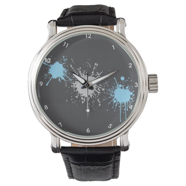 Men's Vintage Black Leather Strap eWatch Watch (Front)