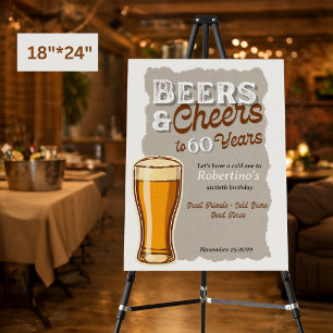 Men's Vintage Cheers & Beers Glass 60th Birthday Foam Board