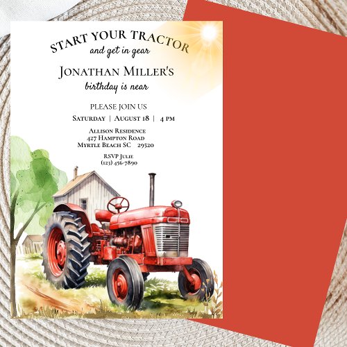 Men's Vintage Farm  Red Tractor Birthday Party  