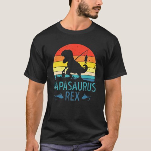 Mens Vintage Fishing Papasaurus Dinosaur Daddy Rex T_Shirt