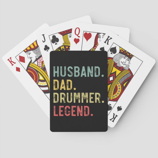 Mens Vintage Gift Shirt Husband Dad Drummer Legend Poker Cards (Back)