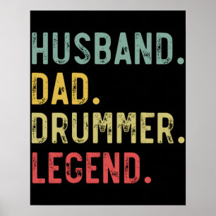 Mens Vintage Gift Shirt Husband Dad Drummer Legend Poster
