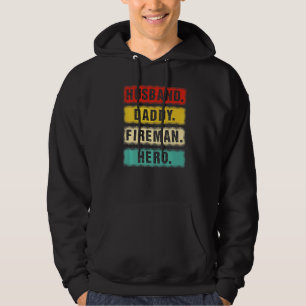 Mens Vintage Husband Daddy Fireman Hero Firefighte Hoodie