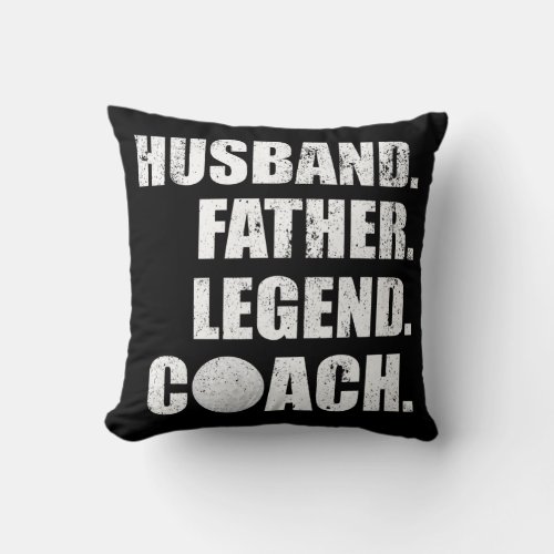 Mens Vintage Husband Father Legend Hockey Coach Throw Pillow