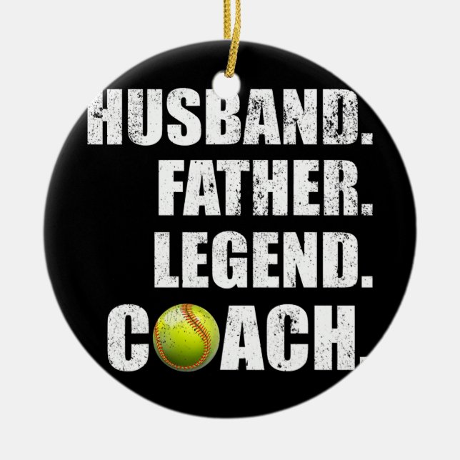 Mens Vintage Husband Father Legend Softball Coach Ceramic Ornament (Front)