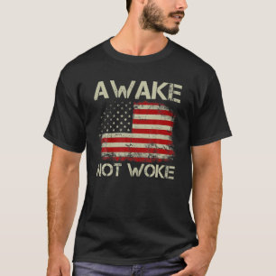 Mens Vintage Old American Flag Awake Not Woke T-Shirt