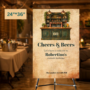 Men's Vintage Pub Cheers & Beer 60th Birthday Foam Board