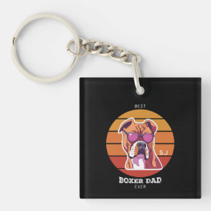 Mens Vintage Retro Boxer Dog Lover Pet Dad Keychain