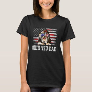 Mens Vintage Shih Tzu Dad American Flag Father's D T-Shirt
