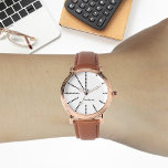 Mens Vintage Stylish Rose Gold Brown Leather Strap Watch<br><div class="desc">Create your own custom, personalized, elegant stylish cool unique classy modern black and white design triangles hours, monogrammed, mens rose gold retro vintage look style brown leather strap watch. Simply type in your name / monogram / initials, to customize. Makes a great gift, for birthday, graduation, fathers day, christmas, holidays,...</div>