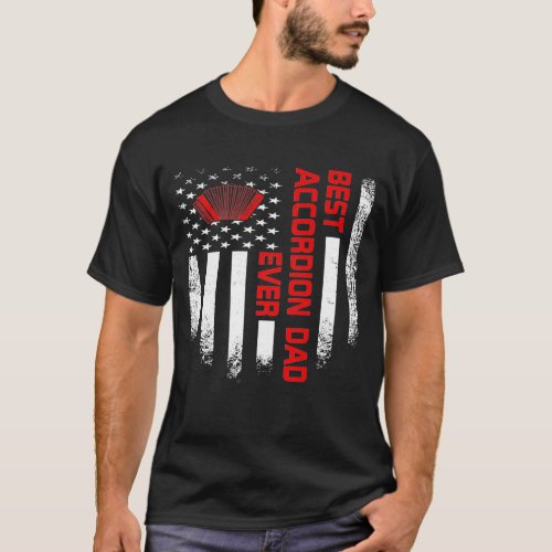 Mens Vintage Usa American Flag Best Accordion Dad  T_Shirt