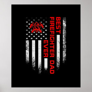 Mens Vintage USA American Flag Best Firefighter Poster