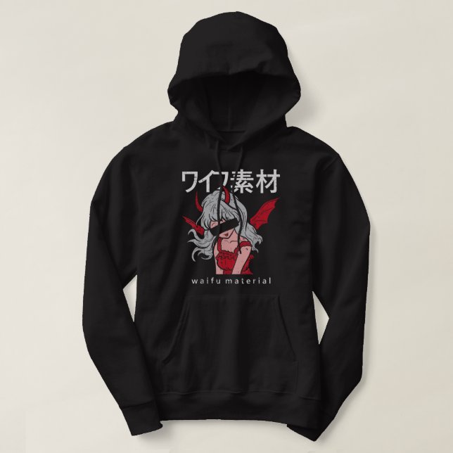 Mens Waifu Material Devil Anime Girl Japanese Mang Hoodie (Design Front)