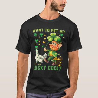 Mens-Want To Pet My Lucky-Cock Funny St Patrick Da T-Shirt