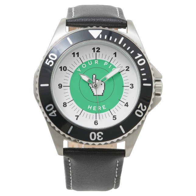 Men's Watch - Personalized - Black Leather (Front)