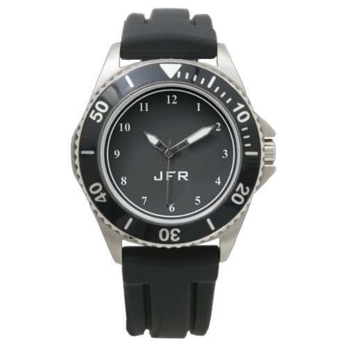 Mens watch with personalized 3 letter monogram