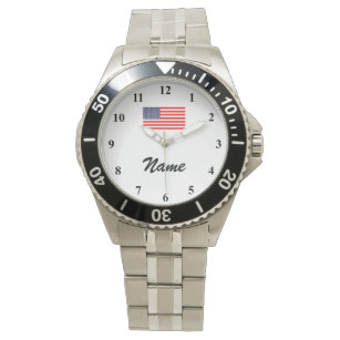 Men's watches with custom name and American flag
