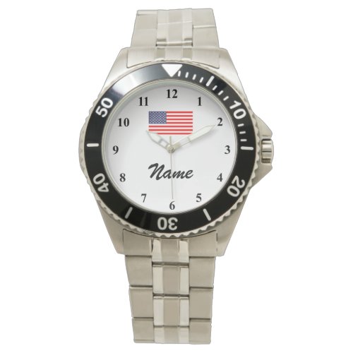 Mens watches with custom name and American flag