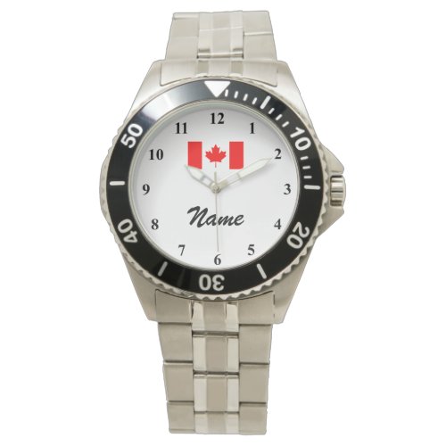 Mens watches with custom name and Canadian flag