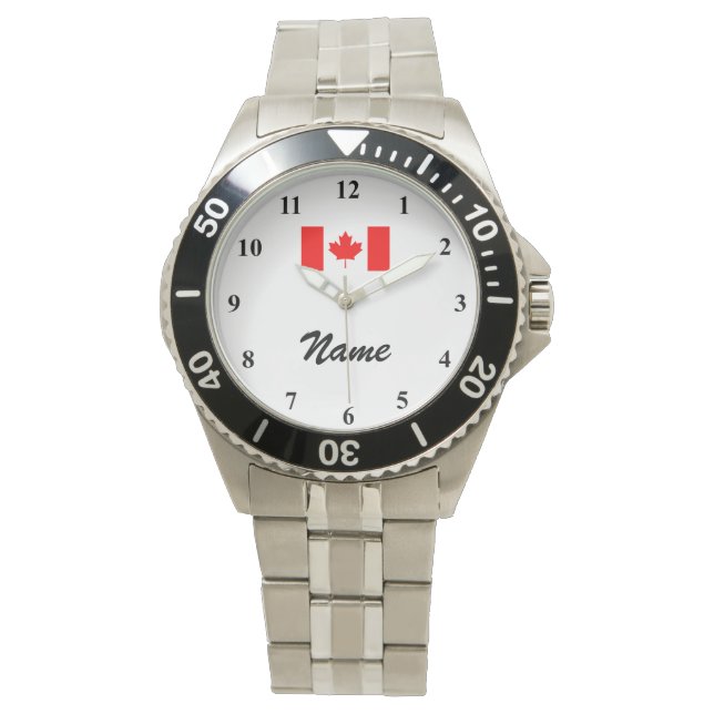 Men's watches with custom name and Canadian flag (Front)
